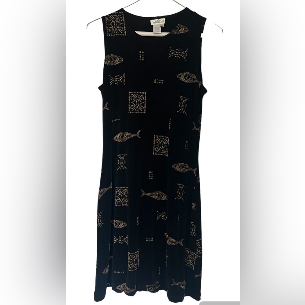 Coldwater Creek Women’s Fish Sea-Life Print Midi Sleeveless Dress Black M